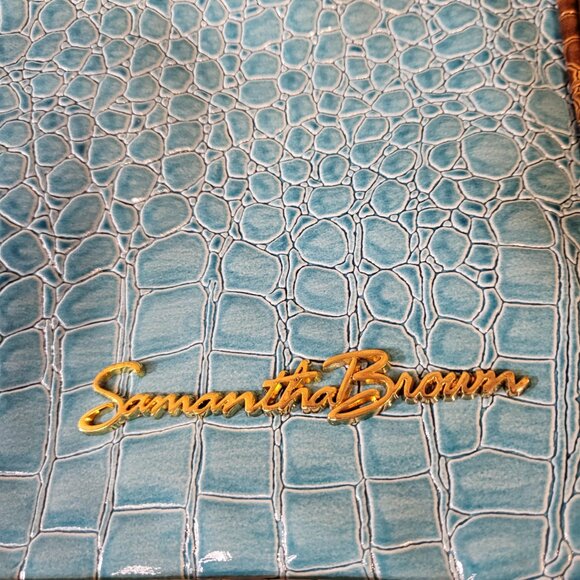 Samantha Brown Croco Cosmetic Case w/removable inserts Aqua/Camel NEW - Picture 2 of 9